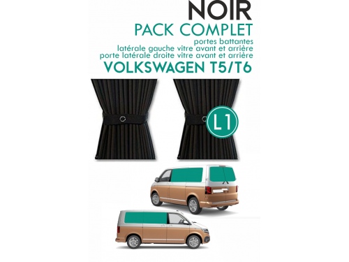 PACK COMPLET 6 RIDEAUX. RIDEAUX OCCULTANT NOIR SUR RAIL POUR VOLKSWAGEN TRANSPORTER T5 T6 L1