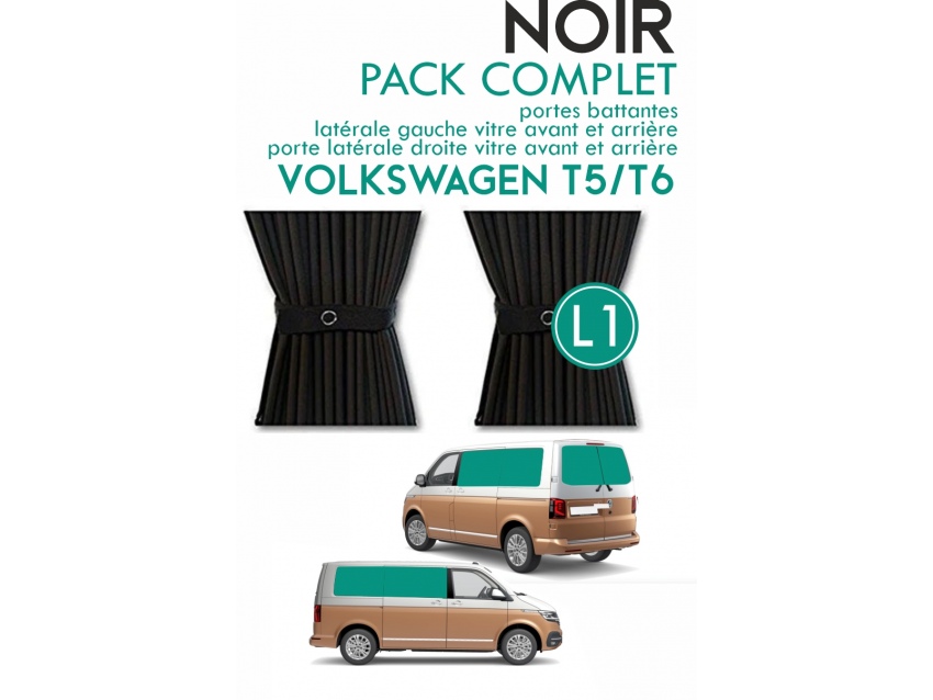 PACK COMPLET 6 RIDEAUX. RIDEAUX OCCULTANT NOIR SUR RAIL POUR VOLKSWAGEN TRANSPORTER T5 T6 L1