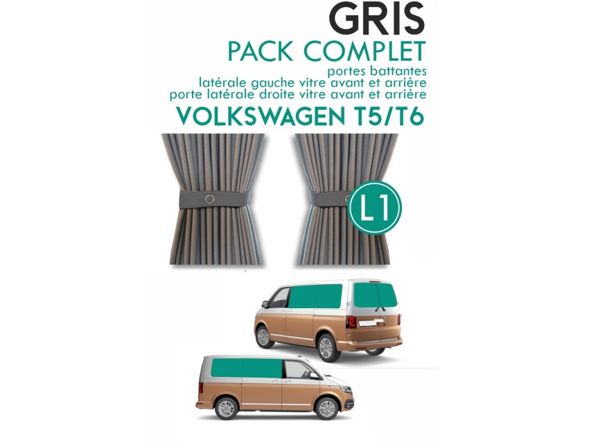 PACK COMPLET 6 RIDEAUX. RIDEAUX OCCULTANT GRIS SUR RAIL POUR VOLKSWAGEN TRANSPORTER T5 T6 L1