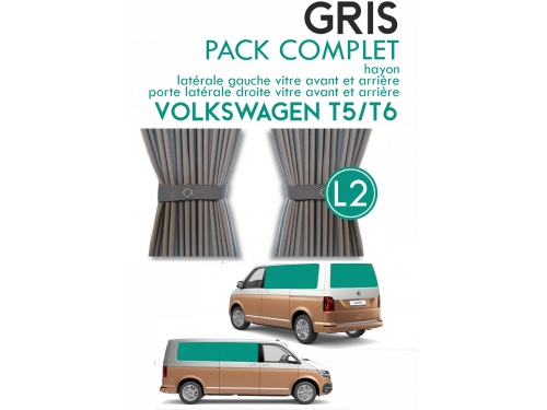 PACK COMPLET 5 RIDEAUX. RIDEAUX OCCULTANT GRIS SUR RAIL POUR VOLKSWAGEN TRANSPORTER T5 T6 L2