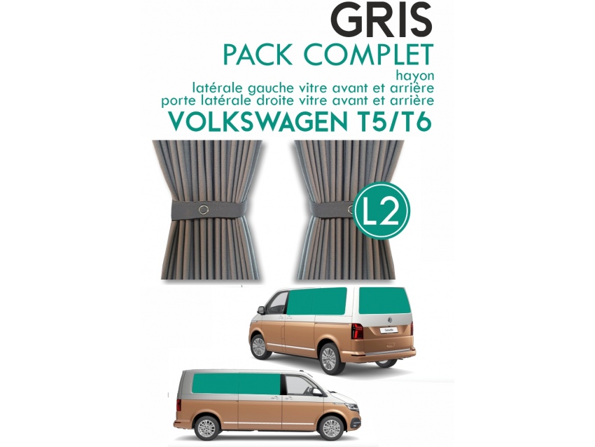 PACK COMPLET 5 RIDEAUX. RIDEAUX OCCULTANT BEIGE/NOIR SUR RAIL POUR VOLKSWAGEN TRANSPORTER T5 T6 L2