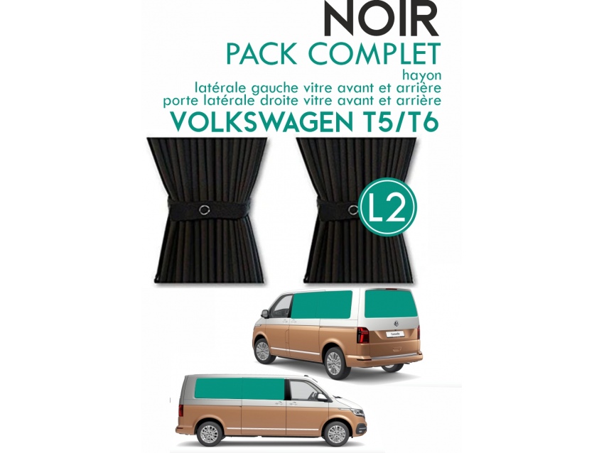 PACK COMPLET 5 RIDEAUX. RIDEAUX OCCULTANT NOIR SUR RAIL POUR VOLKSWAGEN TRANSPORTER T5 T6 L2