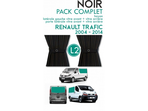 PACK COMPLET 5 RIDEAUX. RIDEAUX OCCULTANT NOIR SUR RAIL POUR RENAULT TRAFIC 2004-2014 L2