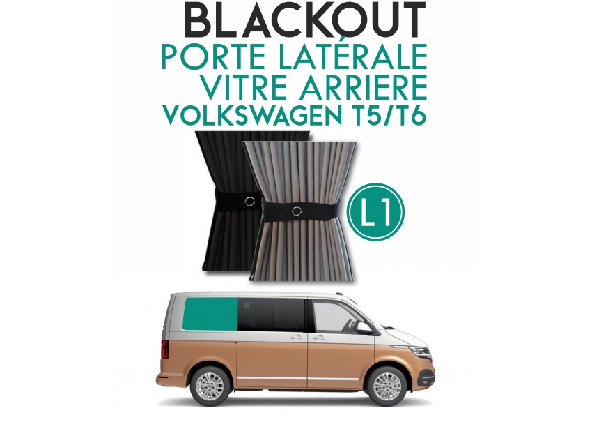 Latérale Droit, vitre arrière L1H1. Rideaux occultant gris noir sur rail pour Volkswagen Transporter T5 T6