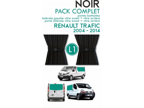 PACK COMPLET 5 RIDEAUX. RIDEAUX OCCULTANT NOIR SUR RAIL POUR RENAULT TRAFIC 2004-2014 L1