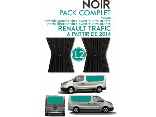 PACK COMPLET 5 RIDEAUX. RIDEAUX OCCULTANT NOIR SUR RAIL POUR RENAULT TRAFIC A PARTIR DE 2014 L2