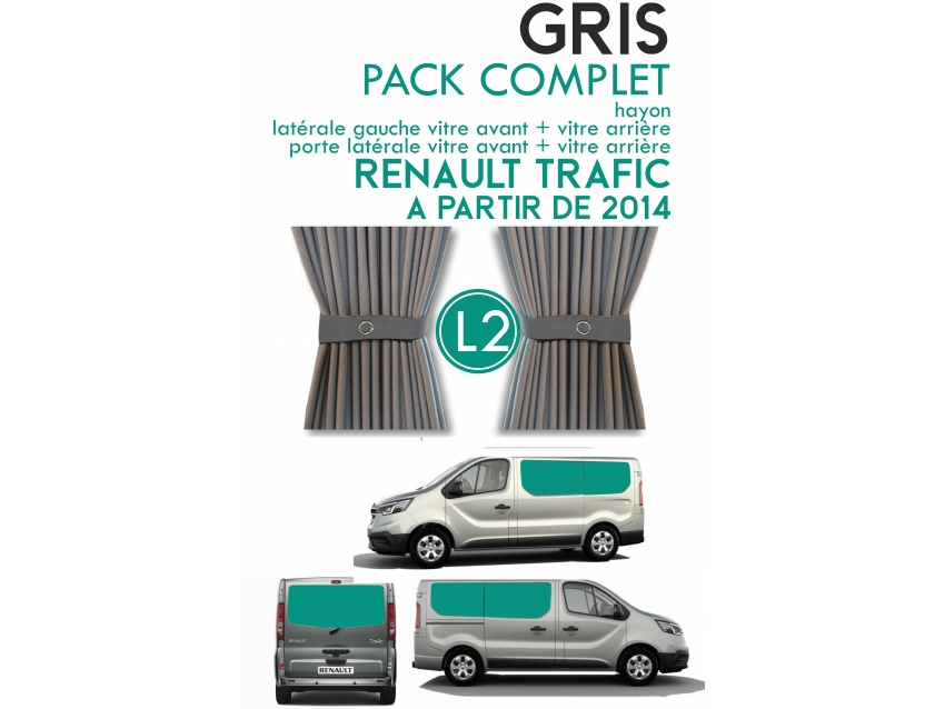 PACK COMPLET 5 RIDEAUX. RIDEAUX OCCULTANT GRIS SUR RAIL POUR RENAULT TRAFIC A PARTIR DE 2014 L2