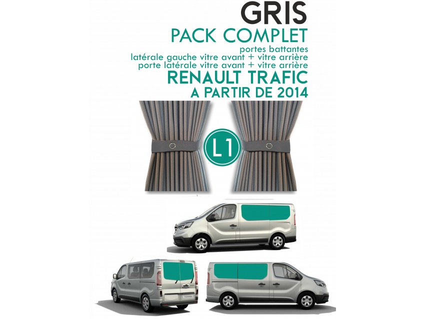 PACK COMPLET 5 RIDEAUX. RIDEAUX OCCULTANT NOIR SUR RAIL POUR RENAULT TRAFIC A PARTIR DE 2014 L1