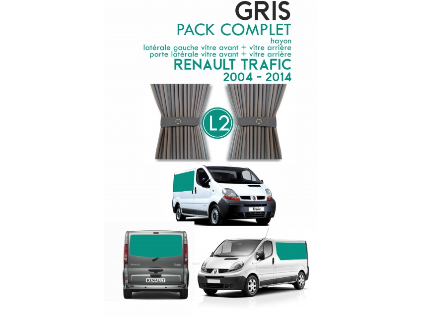 PACK COMPLET 5 RIDEAUX. RIDEAUX OCCULTANT GRIS SUR RAIL POUR RENAULT TRAFIC 2004-2014 L2