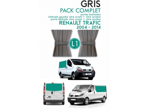 PACK COMPLET 6 RIDEAUX. RIDEAUX OCCULTANT GRIS SUR RAIL POUR RENAULT TRAFIC 2004-2014 L1