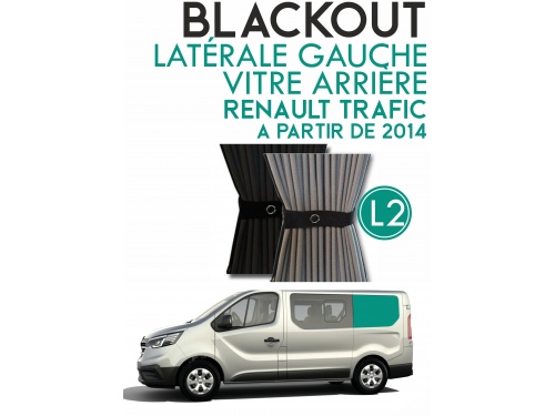 Latérale Gauche, vitre arrière L1H1. Rideaux occultant gris noir sur rail pour Renault Trafic à partir de 2014