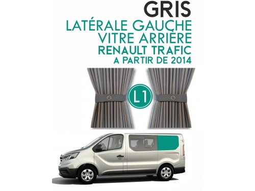 Latérale Gauche, vitre arrière L1H1. Rideaux occultant gris sur rail pour Renault Trafic à partir de 2014