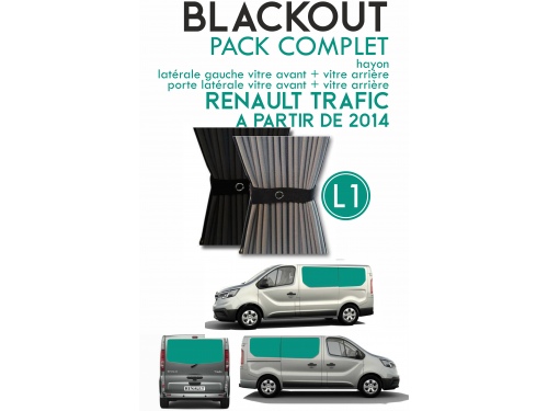 PACK COMPLET 5 RIDEAUX. RIDEAUX OCCULTANT GRIS NOIR SUR RAIL POUR RENAULT TRAFIC A PARTIR DE 2014 L1