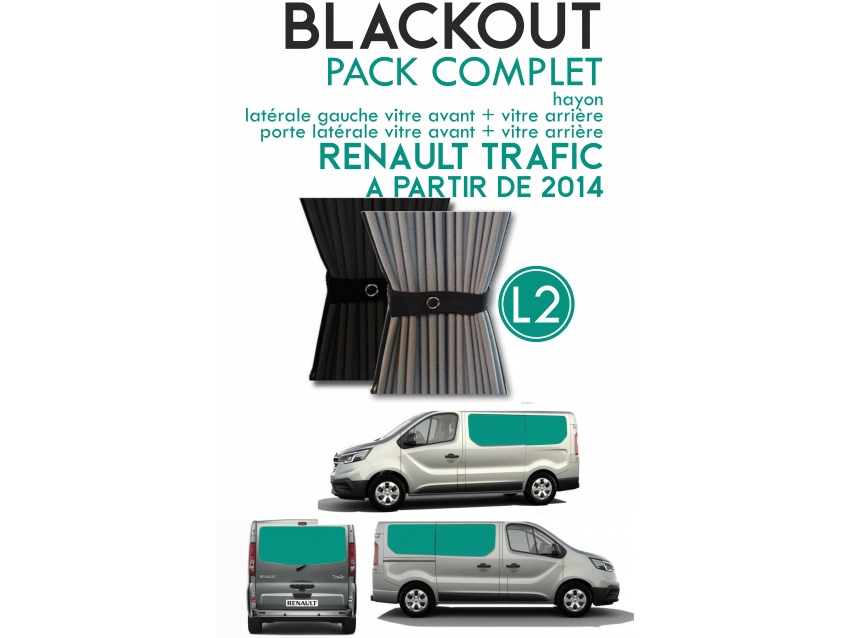 PACK COMPLET 5 RIDEAUX. RIDEAUX OCCULTANT GRIS NOIR SUR RAIL POUR RENAULT TRAFIC A PARTIR DE 2014 L2