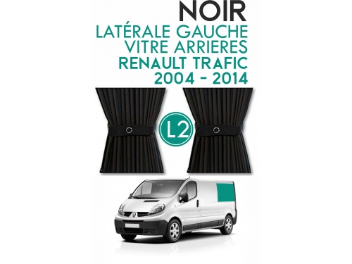 Latérale Gauche, vitre arrière L2H1. Rideaux occultant gris sur rail pour Renault Trafic