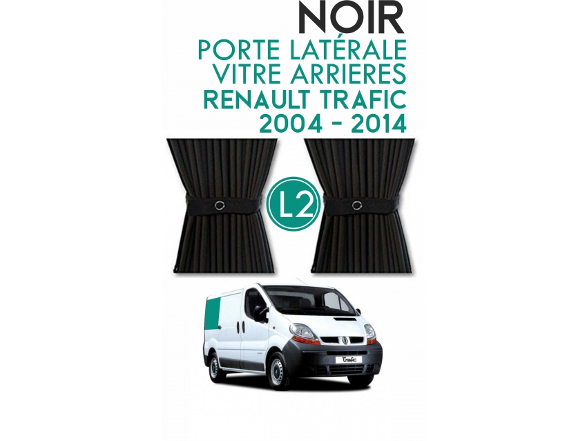 Latérale Droit, vitre arrière L2H1. Rideaux occultant gris sur rail pour Renault Trafic