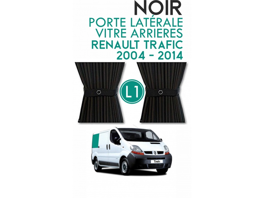 Latérale Droit, vitre arrière L1H1. Rideaux occultant gris sur rail pour Renault Trafic