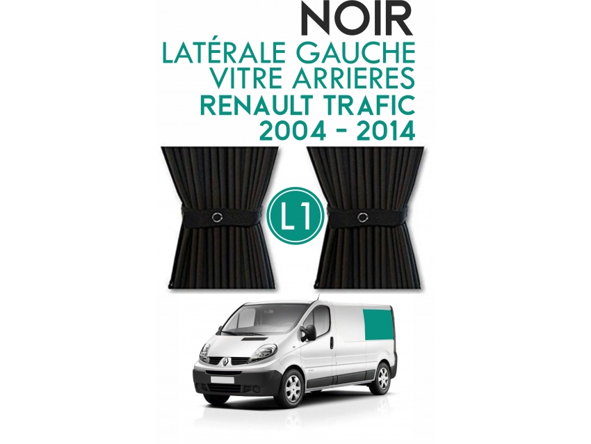 Latérale Gauche, vitre arrière L1H1. Rideaux occultant gris sur rail pour Renault Trafic