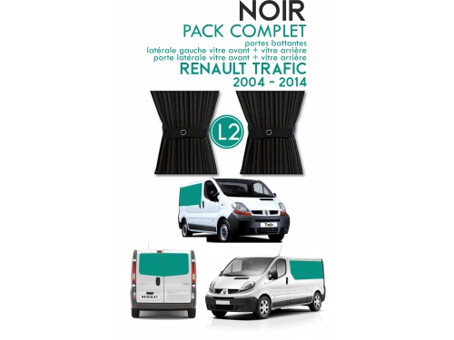 PACK COMPLET 5 RIDEAUX. RIDEAUX OCCULTANT NOIR SUR RAIL POUR RENAULT TRAFIC 2004-2014 L2