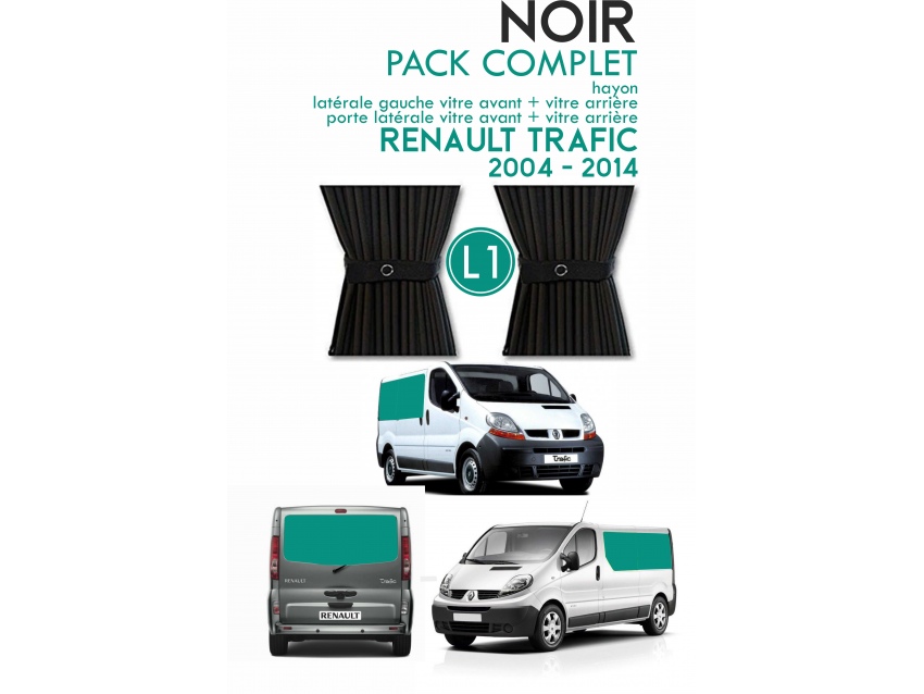 PACK COMPLET 5 RIDEAUX. RIDEAUX OCCULTANT GRIS SUR RAIL POUR RENAULT TRAFIC 2004-2014 L1