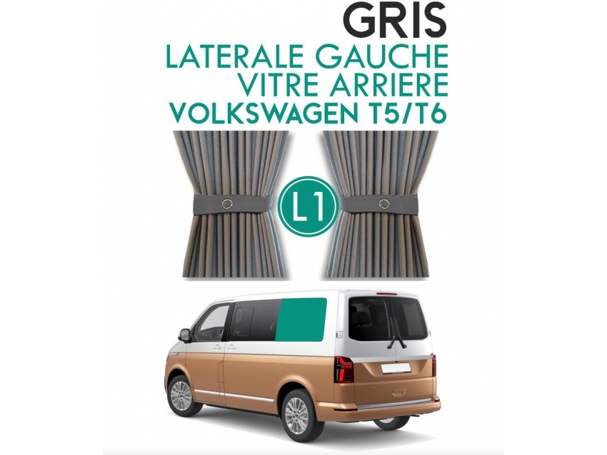 Latérale Gauche, vitre arrière L1H1. Rideaux occultant gris sur rail pour Volkswagen Transporter T5 T6