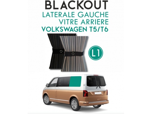 Latérale Gauche, vitre arrière L1H1. Rideaux occultant gris noir sur rail pour Volkswagen Transporter T5 T6