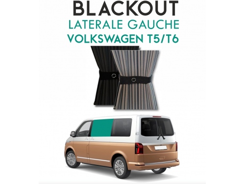 Latérale Gauche. Rideaux occultant blackout gris/noir sur rail pour Volkswagen Transporter T5 T6