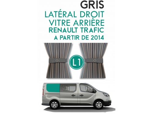 Latéral Droit, vitre arrière L1H1. Rideaux occultant gris  sur rail pour Renault Trafic à partir de 2014