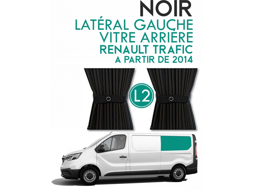 Latéral Gauche, vitre arrière L2H1. Rideaux occultant noir sur rail pour Renault Trafic à partir de 2014