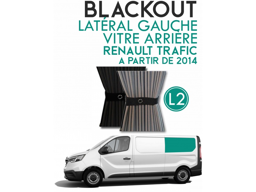 Latéral Gauche, vitre arrière L2H1. Rideaux occultant gris noir sur rail pour Renault Trafic à partir de 2014