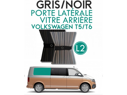 Latéral Droit, vitre arrière L2H1. Rideaux occultant gris noir sur rail pour Volkswagen Transporter T5 T6