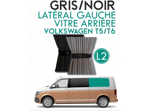 Latéral Gauche, vitre arrière L2H1. Rideaux occultant gris et noir sur rail pour Volkswagen Transporter T5 T6