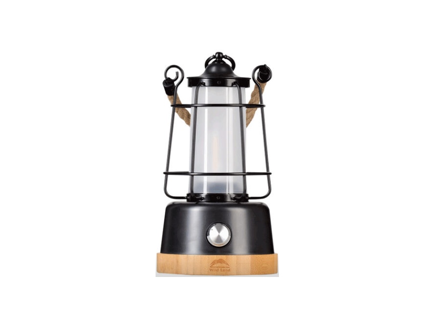 Lampe phare de camping  dimmable en bambou et acier inoxydable