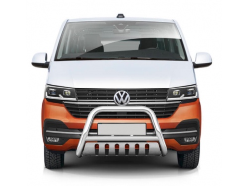 PARE-BUFFLE INOX AVEC PLAQUE DE PROTECTION POUR VOLKSWAGEN TRANSPORTER T6.1 2019+