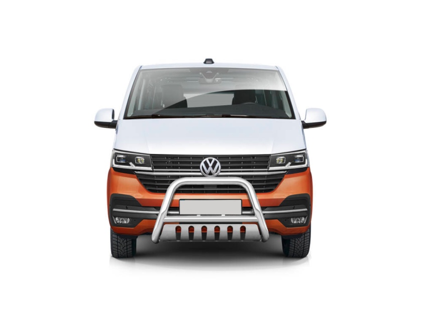 PARE-BUFFLE INOX AVEC PLAQUE DE PROTECTION POUR VOLKSWAGEN TRANSPORTER T6.1 2019+