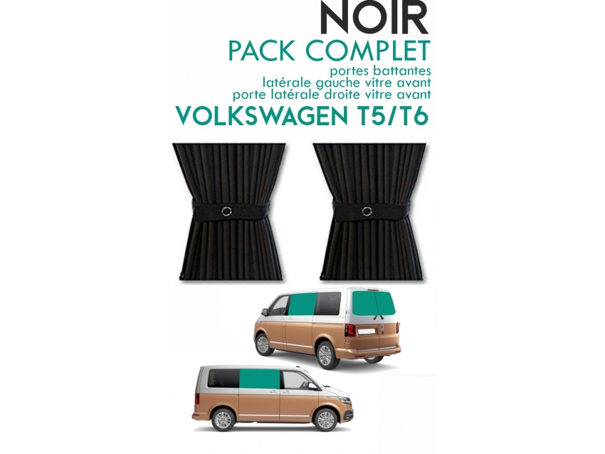 PACK 4 RIDEAUX. Rideaux occultant NOIR sur rail pour Volkswagen Transporter T5 T6