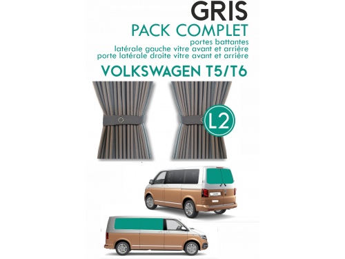 PACK COMPLET 6 RIDEAUX. RIDEAUX OCCULTANT GRIS SUR RAIL POUR VOLKSWAGEN TRANSPORTER T5 T6 L1