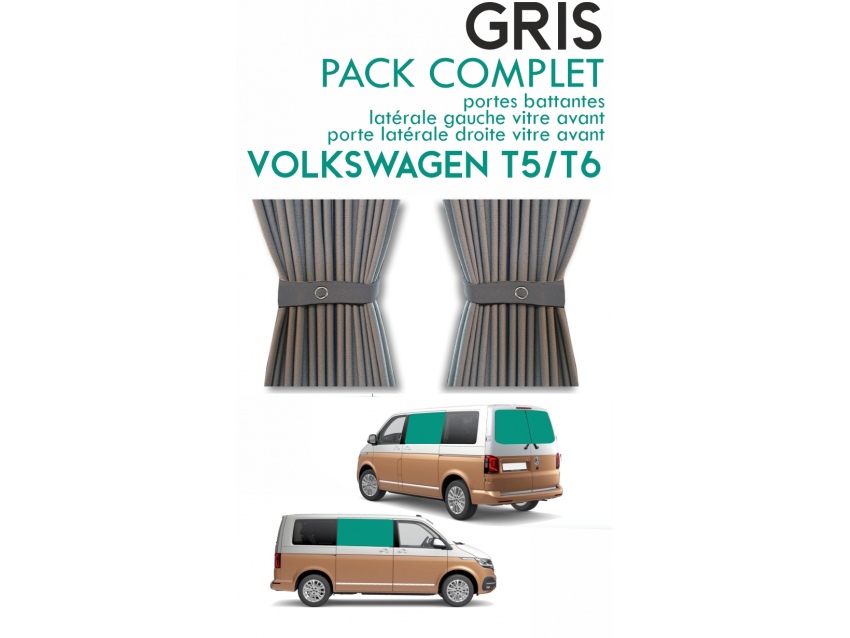 PACK 4 RIDEAUX. Rideaux occultant GRIS sur rail pour Volkswagen Transporter T5 T6