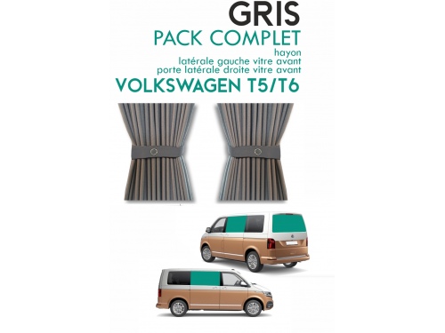 PACK 3 RIDEAUX. Rideaux occultant GRIS sur rail pour Volkswagen Transporter T5 T6