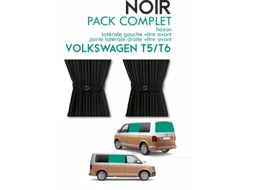 PACK 3 RIDEAUX. Rideaux occultant NOIR sur rail pour Volkswagen Transporter T5 T6