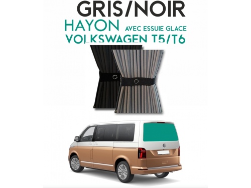 Hayon avec essui-glace. Rideaux occultant gris/noir sur rail pour Volkswagen Transporter T5 T6