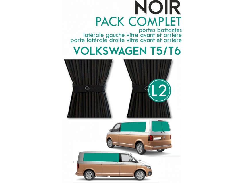 PACK COMPLET 6 RIDEAUX. RIDEAUX OCCULTANT NOIR SUR RAIL POUR VOLKSWAGEN TRANSPORTER T5 T6 L2