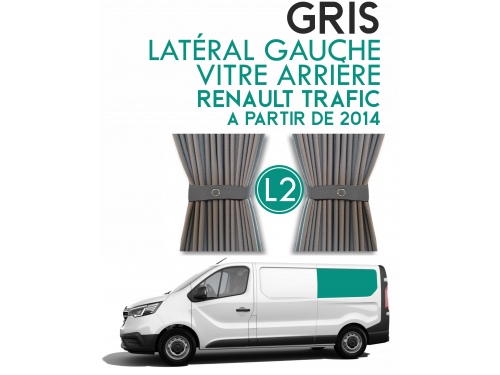 Latérale Gauche, vitre arrière L2H1. Rideaux occultant gris sur rail pour Renault Trafic à partir de 2014