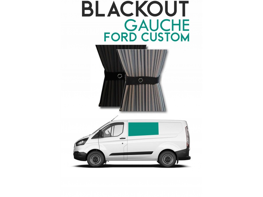 Latérale Gauche. Rideaux occultant gris noir sur rail pour Ford Custom