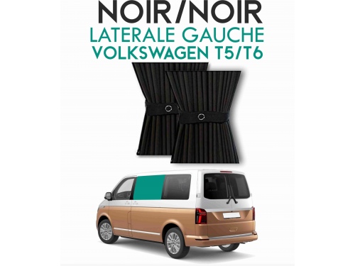 Latérale Gauche. Rideaux occultant blackout noir/noir sur rail pour Volkswagen Transporter T5 T6