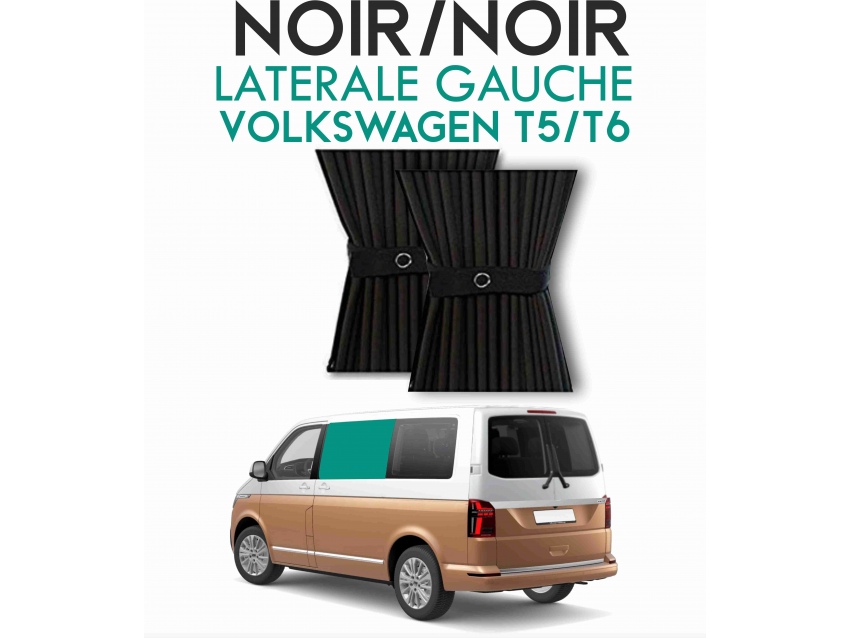 Latérale Gauche. Rideaux occultant blackout noir/noir sur rail pour Volkswagen Transporter T5 T6