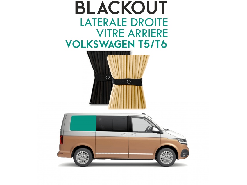 Latérale Droit, vitre arrière L1H1. Rideaux occultant gris noir sur rail pour Volkswagen Transporter T5 T6