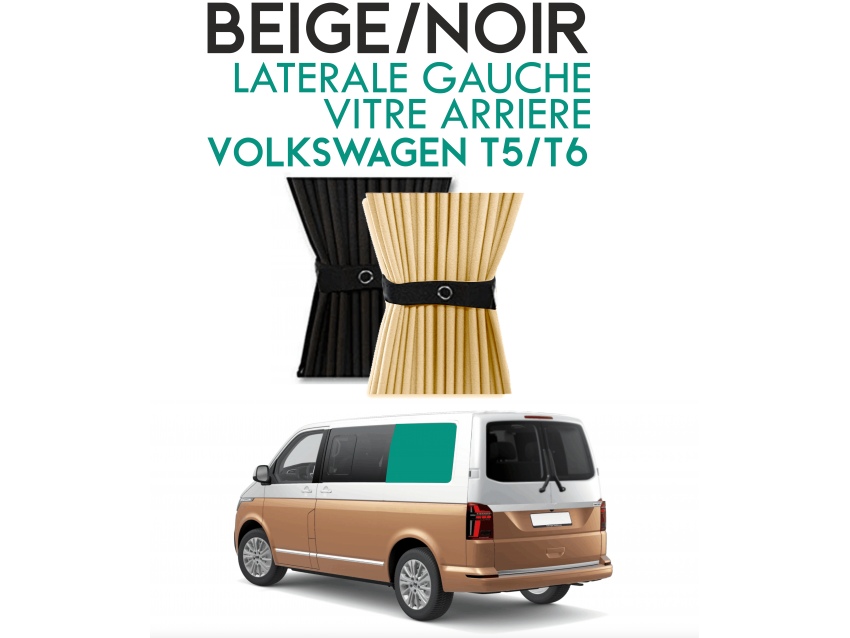 Latérale Gauche, vitre arrière L1H1. Rideaux occultant gris noir sur rail pour Volkswagen Transporter T5 T6