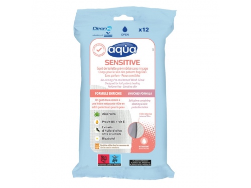Gants de toilette pr&eacute;-imbib&eacute;s Aqua Sensitive Cleanis