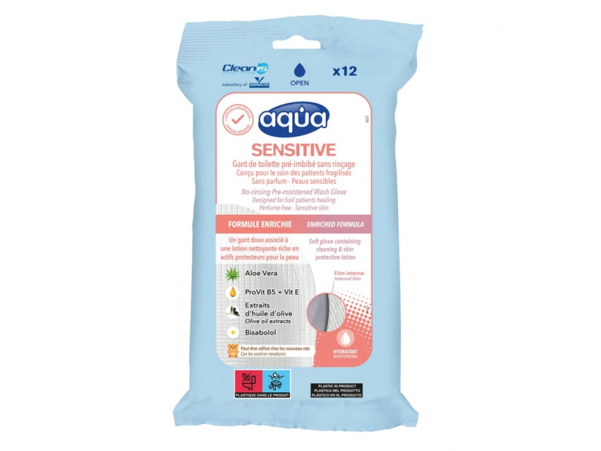 Gants de toilette pré-imbibés Aqua Sensitive Cleanis